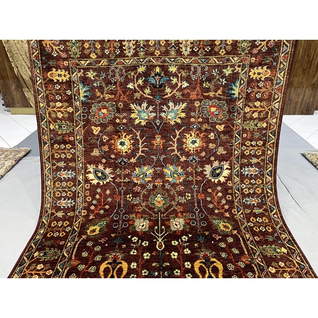 Burgundy Persian-Style Floral Wool Rug, Natural Dyes, 5'9" X 7'9" For Sale - Image 4 of 16