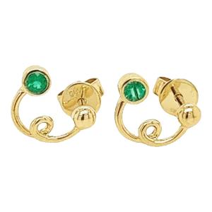 14k Gold Round Emerald Swirl Stud Earrings - 2 Pieces