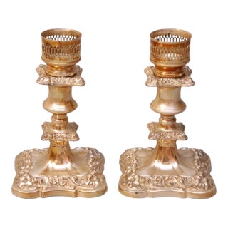 Silver Plated Copper Candlestick Holders, a Pair For Sale