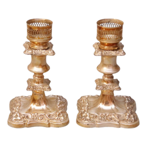 Silver Plated Copper Candlestick Holders, a Pair