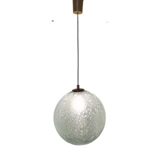 Vintage Hanging Lamp with Slightly Blue Tinted Glass, 1970s For Sale