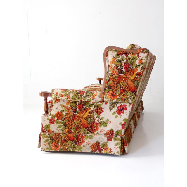 Orange Vintage Colonial Revival Pheasant Floral Sofa For Sale - Image 8 of 18