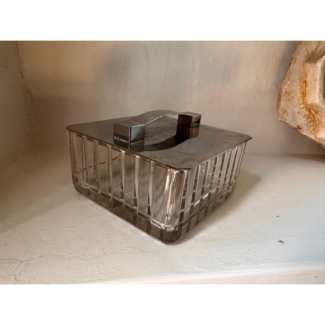 Art Deco French Glass Lidded Box with Chrome Lid, 1920 For Sale - Image 4 of 12