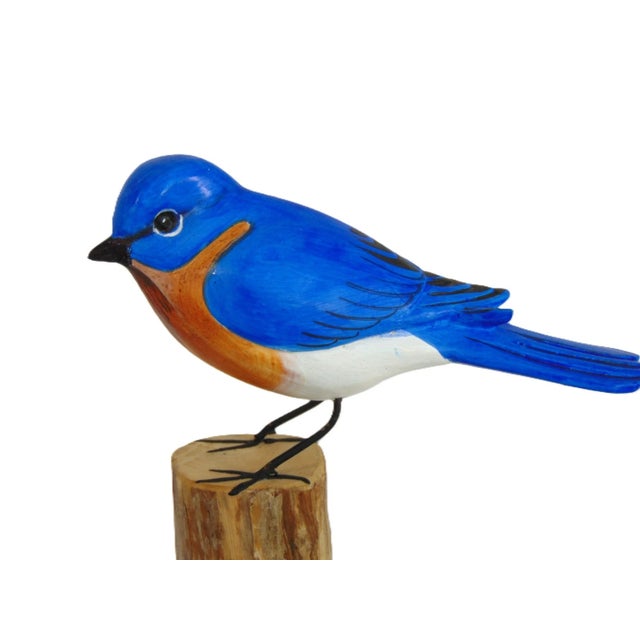 Wood Hand Carved Bluebird Handmade Hand Painted Bird 8"h Wood Carving For Sale - Image 7 of 8