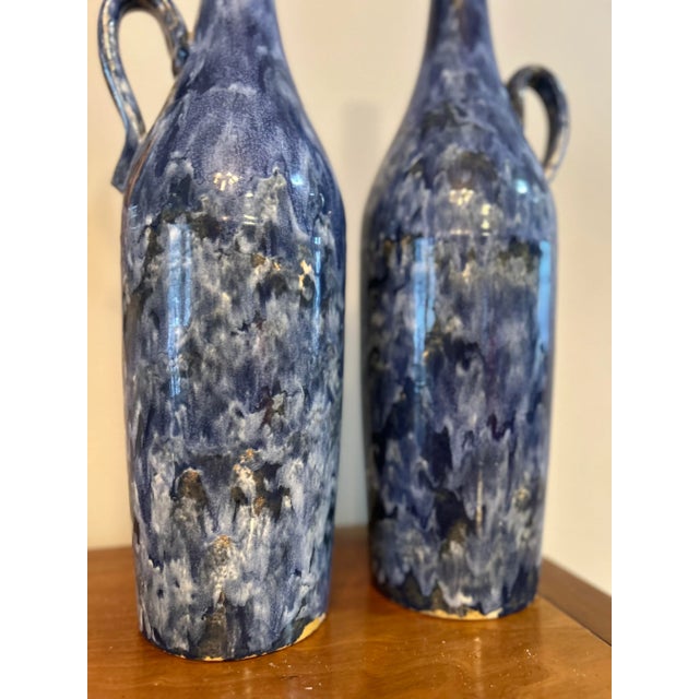Vintage Mid-Century Stoneware Capri Jugs / Pitchers Coastal Blue Hues- Set of 2 For Sale - Image 4 of 10