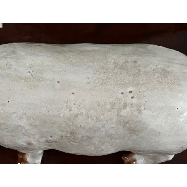 Victorian Terra Cotta Tin Glazed Pig With Glass Eyes For Sale - Image 3 of 10