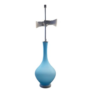 Vintage Mid-Century Modern Blue Hand-Blown Glass Table Lamp - Murano Style For Sale