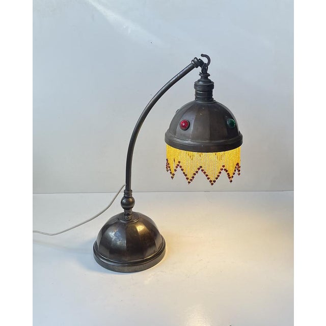 Austrian Jugend Style Table Lamp in Copper and Glass Beads, 1910s For Sale - Image 9 of 10