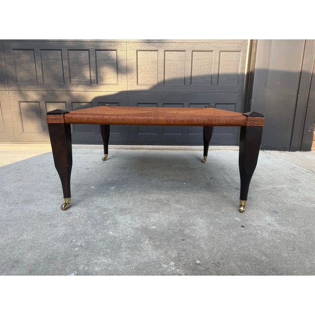 English Vintage Rush Top Coffee Table With Brass Casters For Sale - Image 3 of 5