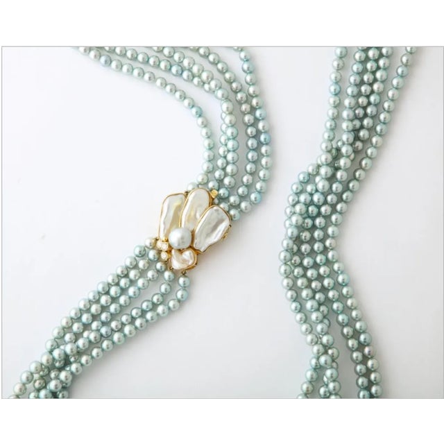Kai-Yin Lo 5 Strand Cultured Pearl Necklace 14 Kt Gold and Diamond Clasp For Sale - Image 10 of 10