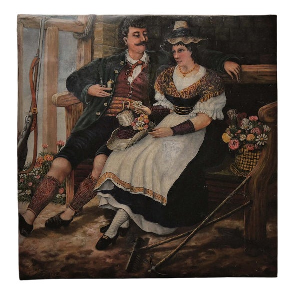 Unknown, Bavarian Couple, 1880, Oil on Canvas For Sale