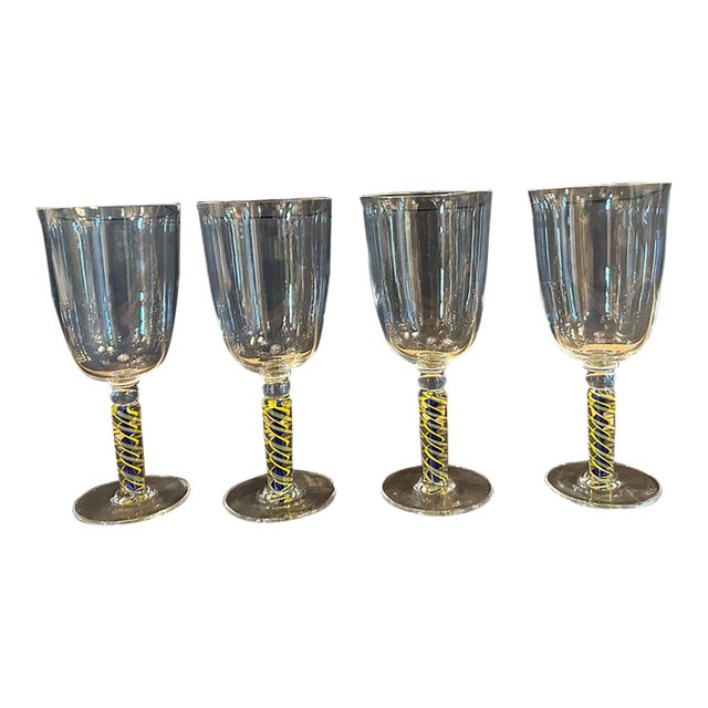 Vintage Air Twisted Stemed Wine Glasses by Nadal - Set of 4 For Sale