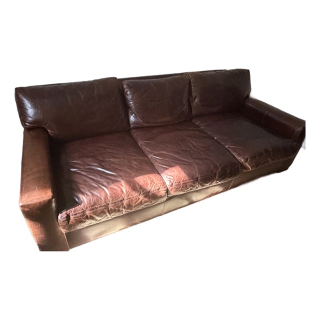 Restoration Hardware Maxwell Premium Leather Queen Sleeper Sofa – Down-Filled – 84" For Sale