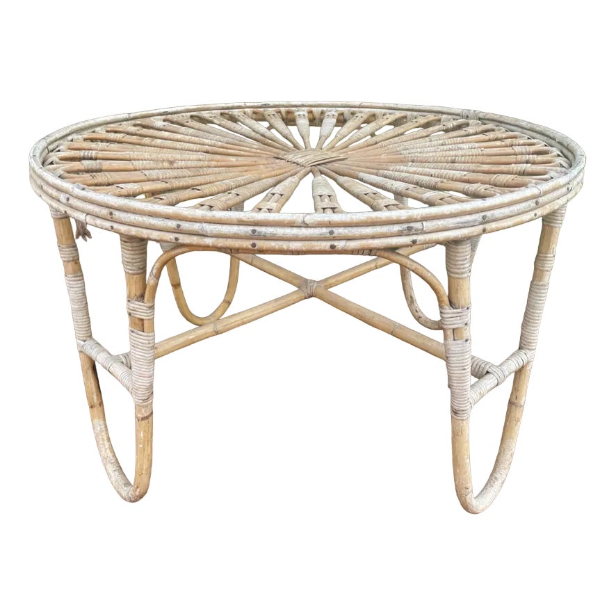 Vintage Rattan Round Table, 1950s | Chairish