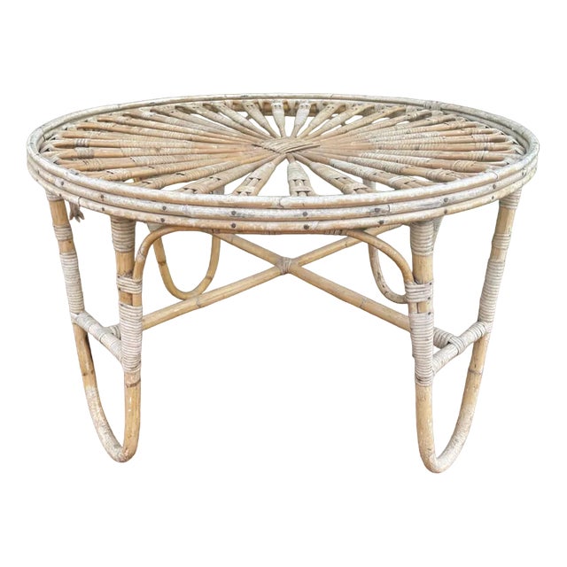 Vintage Rattan Round Table, 1950s For Sale