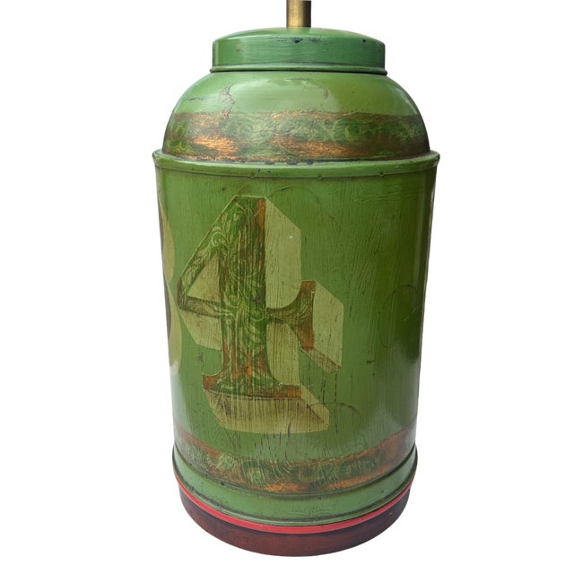 Wood Late 19th Century Tole Tea Canister Table Lamp For Sale - Image 7 of 9