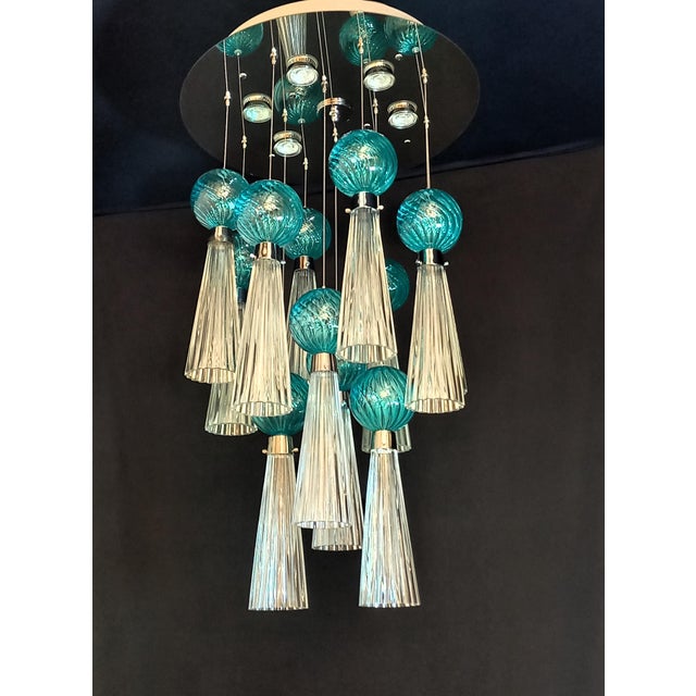 1970s Vintage Art Deco Hand-Blown Murano Glass Ceiling Light with LED Lights, Italy, 1979 For Sale - Image 5 of 10