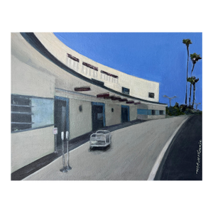 "LGB Streamline Moderne" Contemporary Impressionist Cityscape in Blue, Grays of Long Beach, Ca, Airport by Mill Valley Artist Mary Anne McKernie