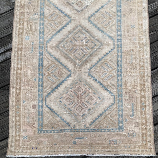 Textile Antique Blue Runner Rug With Geometric Design | 3x10 For Sale - Image 7 of 8