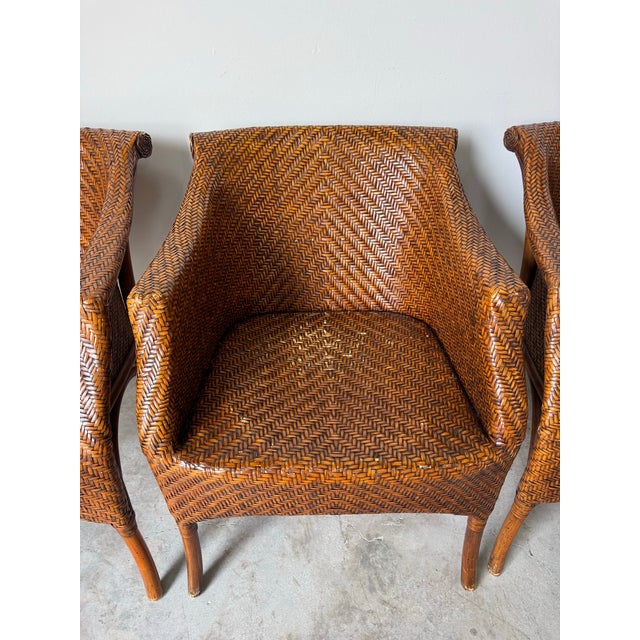 1980s Vintage Palecek-Style Coastal Organic Woven Rattan Dining Chairs – Set of 4 For Sale - Image 5 of 12