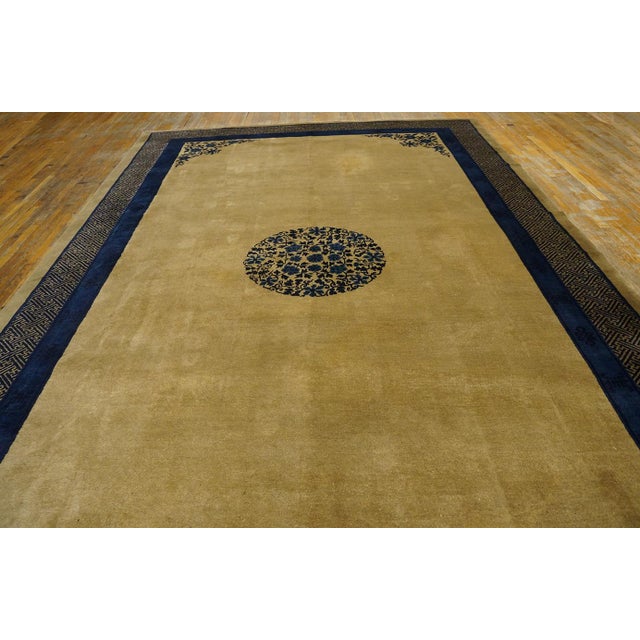 1900s Beige Field Open Field Medallion Classic Deco Antique Chinese Peking Rug For Sale - Image 11 of 12