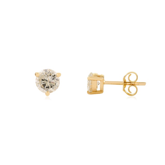 Classic Round Brilliant Diamond Solitaire Studs in 14k Gold- 2 Pieces For Sale - Image 4 of 10