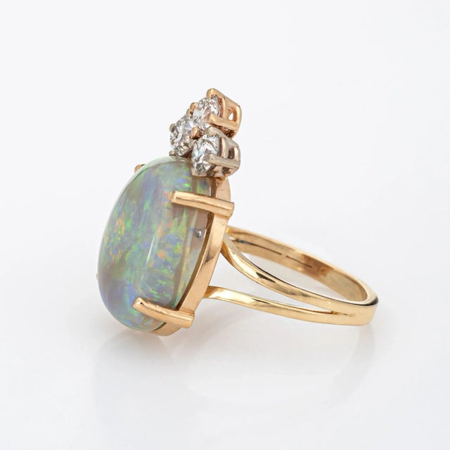 Natural Opal Diamond Ring Vintage 14k Yellow Gold Oval Crown Jewellery size 5.75 For Sale - Image 4 of 7