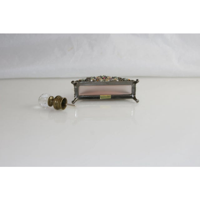 Vintage Brass Filigree Jewel & Enamel Floral Design Footed Perfume Bottle Center Butterfly This half-moon-shaped lavender...