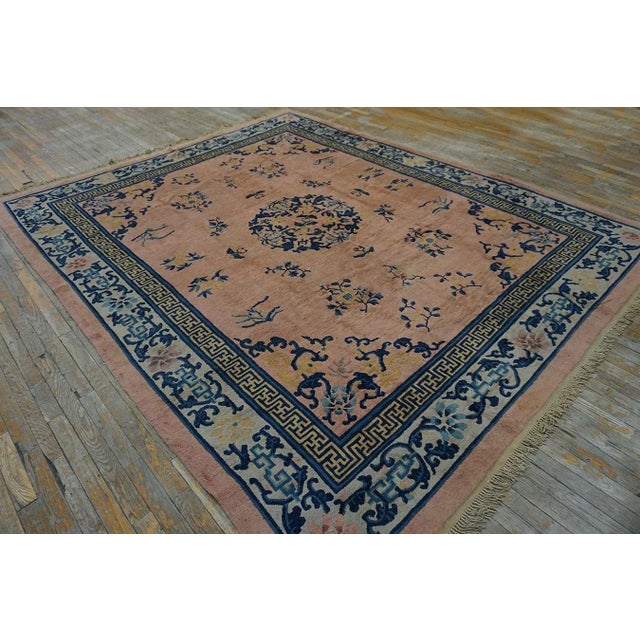 1920s 1930s Pink Rose Medallion Antique Chinese Peking Carpet 8' 'X 10' Handknotted Wool Rug For Sale - Image 5 of 8