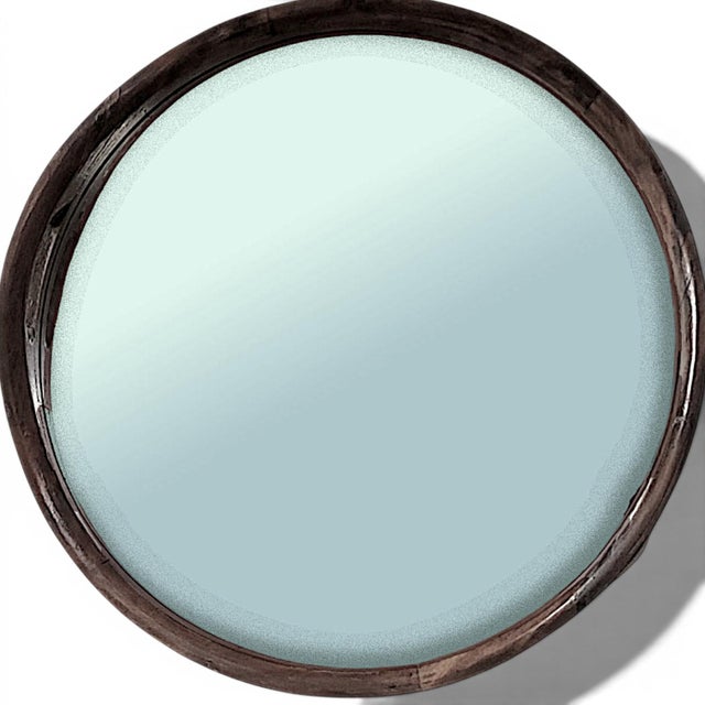 A Pair of Rustic Hand Hewn Farmhouse Wooden Serving Tray Style Wall Mirrors For Sale - Image 11 of 14