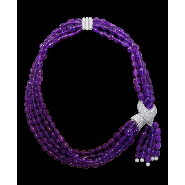 700 Ct Natural Amethyst Multi Layer Bead Necklace in Platinum with 9 Ct Diamonds For Sale - Image 17 of 18