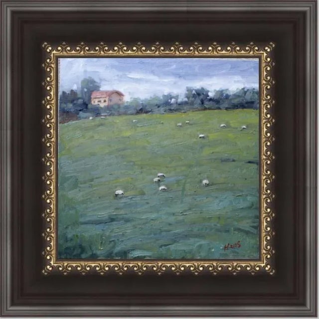 "Grazing Sheep on a Hillside" Contemporary Landscape Oil Painting For Sale - Image 4 of 13