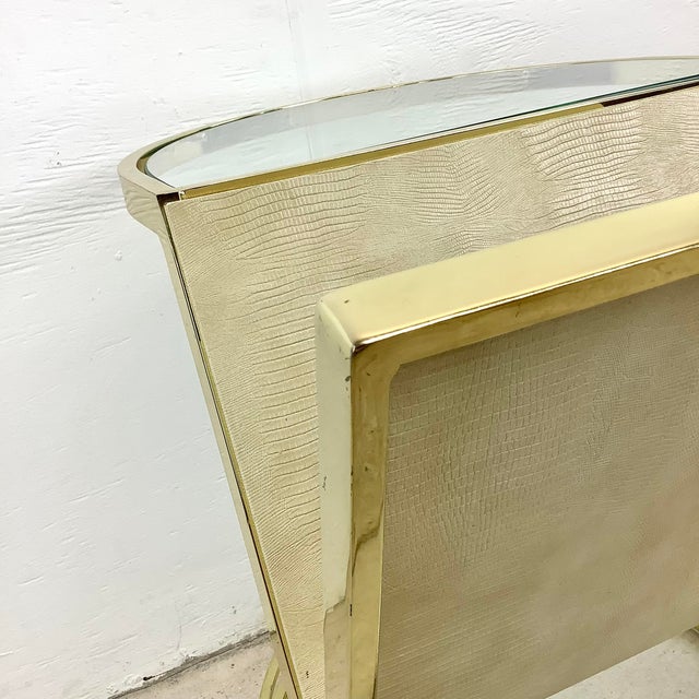 Vintage Hollywood Regency Brass & Glass Magazine Rack Side Table For Sale - Image 11 of 18