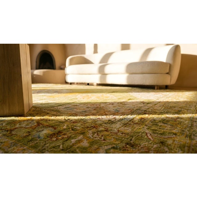 Terrific Green Color With Medallions Design Antique Turkish Angora Oushak Rug For Sale - Image 14 of 15