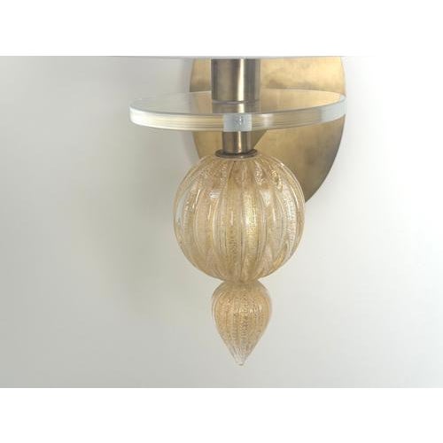 Gold Fleck Murano Glass Wall Sconces from Barbara Barry for Baker Furniture, Set of 2 For Sale - Image 9 of 13