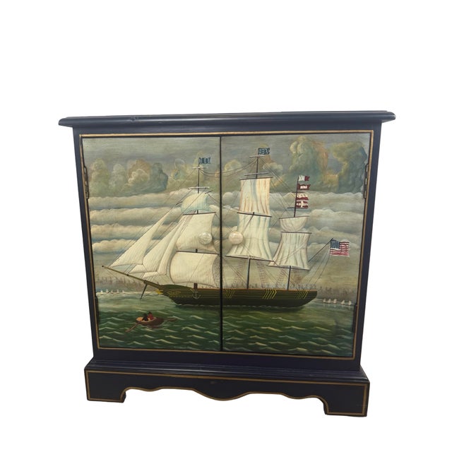 Pair of Hand-Painted Nautical Cabinets, Clipper Ship & Compass Rose Design For Sale - Image 12 of 18