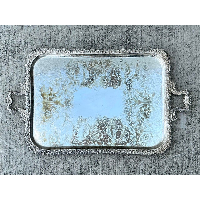 Mid 20th Century Vintage Silver Plate Tray For Sale - Image 5 of 12