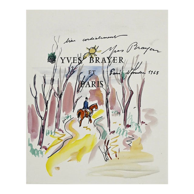 Yves Brayer, Knight In the Wood, Ink and Watercolor, 1968 For Sale