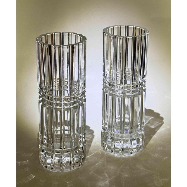 Glass Vintage French Vases Cut Glass Lead Crystal - A Pair For Sale - Image 7 of 9