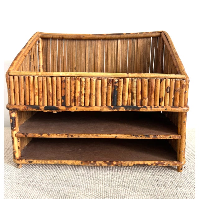 Mid 20th Century Vintage Burnt Bamboo Tortoise Rattan Desk Organizer For Sale - Image 5 of 8