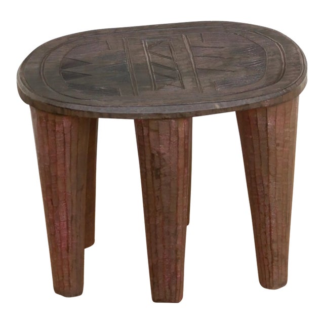 Rustic Carved Cabin Round Small Table For Sale