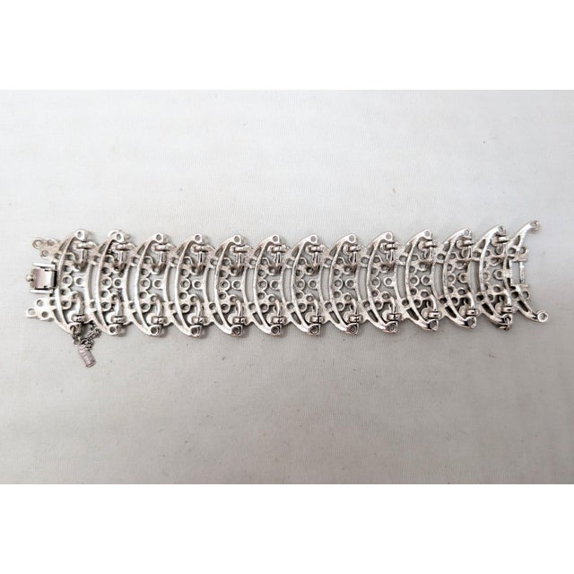 Metal Vintage 1973 Signed Monet Rhodium Plated Openwork Link Primavera Bracelet For Sale - Image 7 of 8