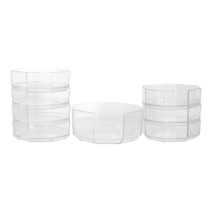 Vintage French Arcoroc Octagonal Glass Salad Bowl Set -- 7 Individual + 1 Large Serving Bowl