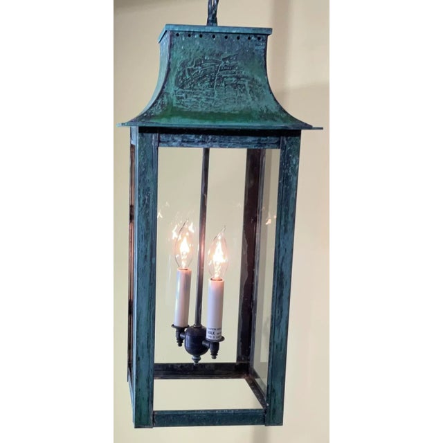 Mid-Century Modern 4-Sides Hanging Copper Lantern For Sale - Image 3 of 11