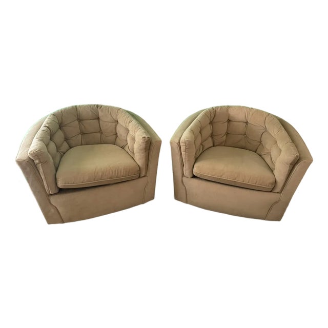 Vintage 1970s Postmodern Swivel Barrel Chairs by Flexsteel - A Pair For Sale