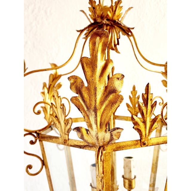 Gold Vintage Italian Gilt Iron Louis XVI Style Hanging Lantern For Sale - Image 8 of 12