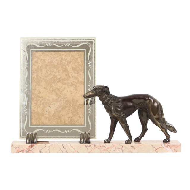 Large Art Deco Marble Photo Frame with Greyhound, 1930s For Sale - Image 4 of 17