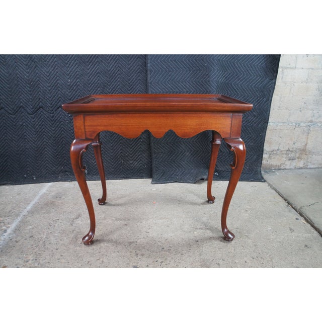 Vintage Queen Anne Style Mahogany Serpentine Gallery Tea Candle Tray Table 30" For Sale - Image 14 of 14