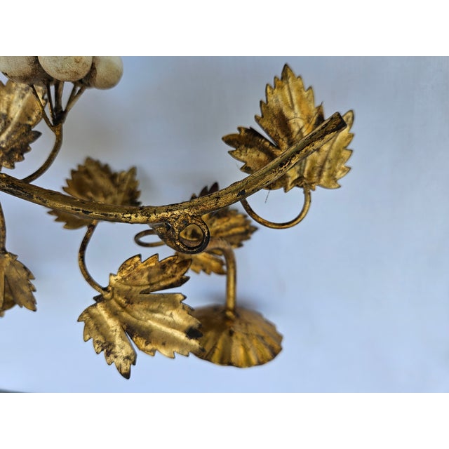 Gold Gilt Tole Grapevine and Leaf Wall Mount Candelabra For Sale - Image 8 of 9