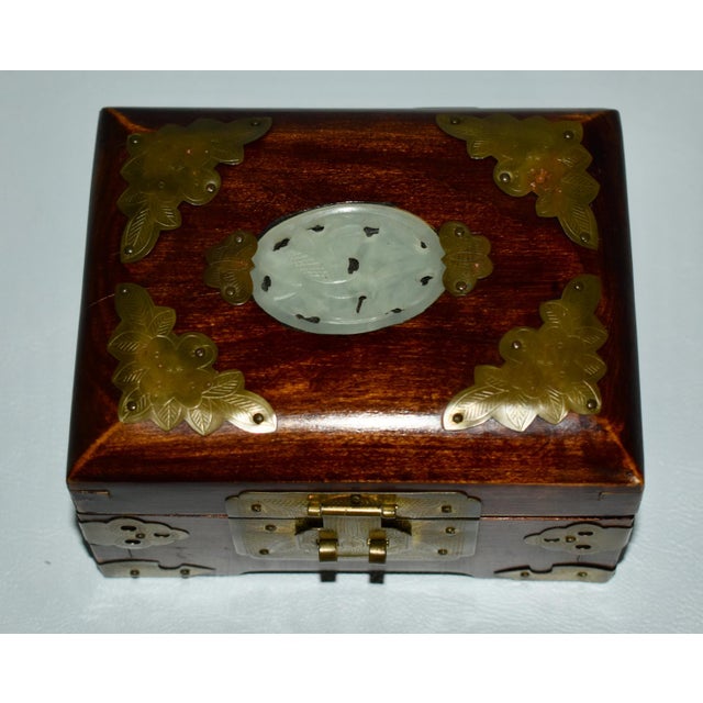 Wood Vintage Asian Wooden Jewerly Box W/Brass Fittings and Satin Interior For Sale - Image 7 of 13